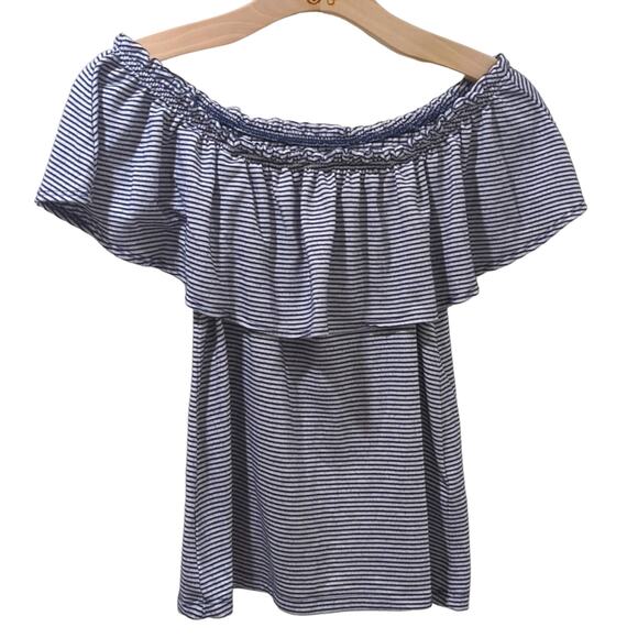 Abercrombie & Fitch Tops - Abercrombie & Fitch Off the Shoulder Top Navy White Stripes Women's Size XS